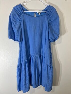 Smocked Puff Sleeve Midi Dress in Bright Blue